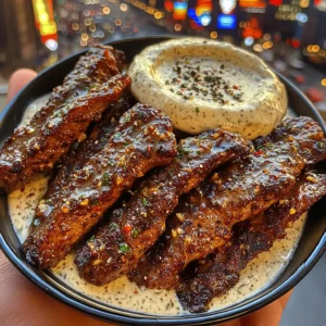 Garlic Butter Beef Strips with Zesty Pepper Dip