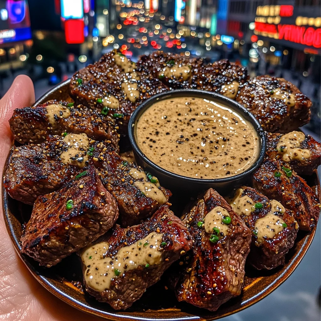 Garlic Butter Steak Bites with Peppercorn Dip