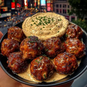 Garlic Herb Meatballs with Creamy Tartar Dip