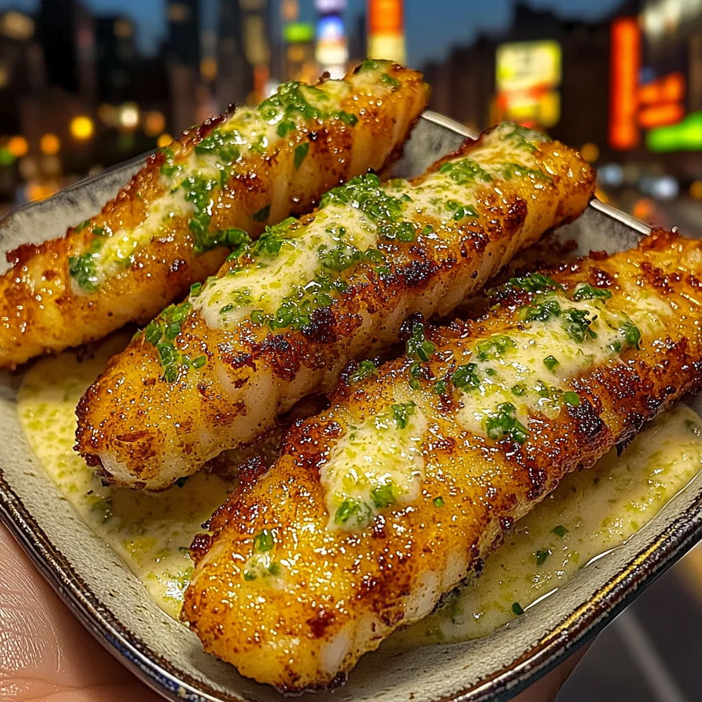 Garlic Lime Fish Strips with Creamy Tartar