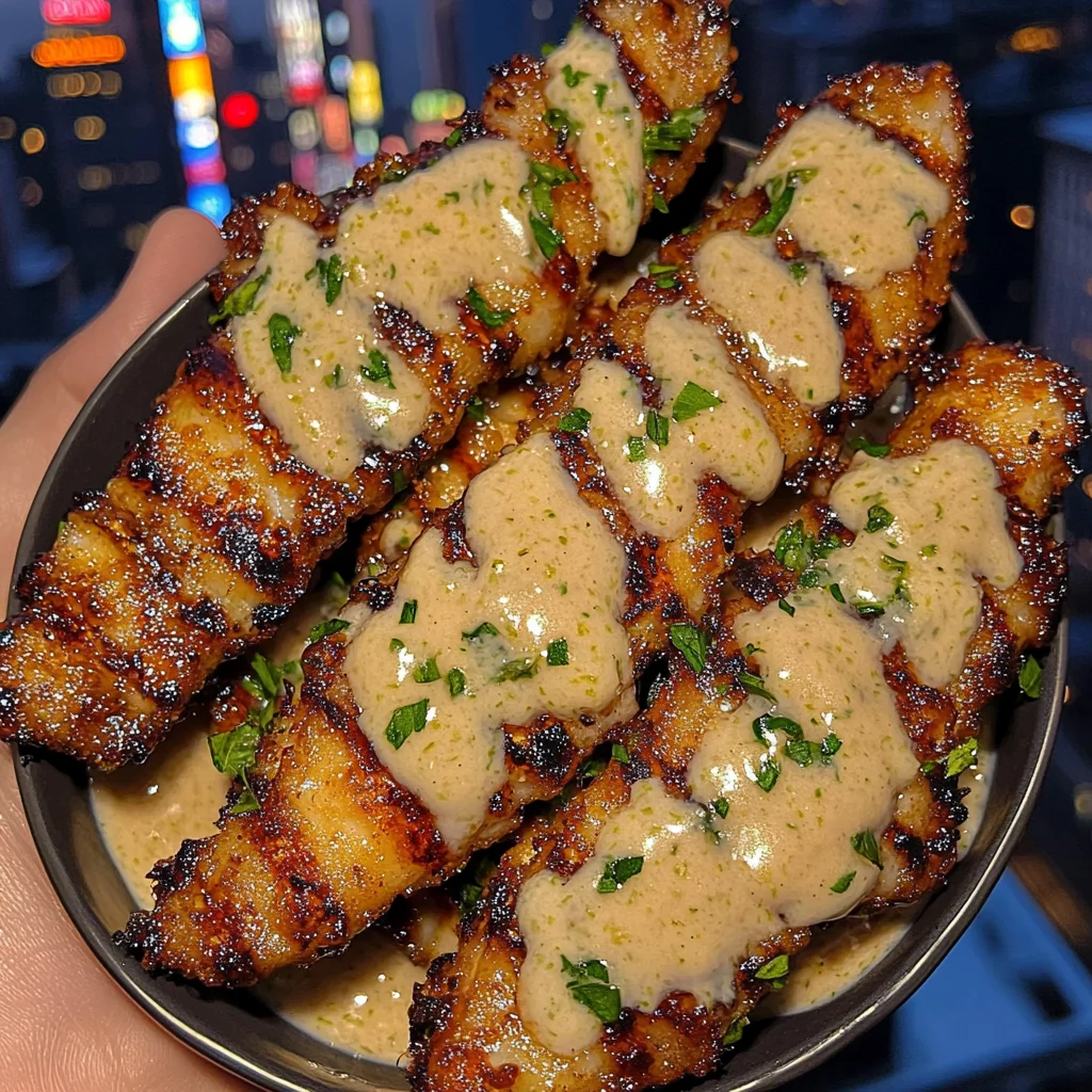 Garlic Lime Fish Strips with Creamy Tartar