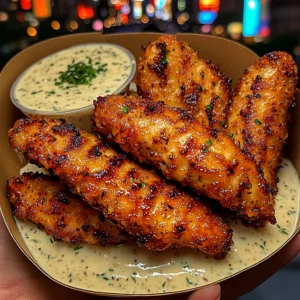 Garlic Parmesan Chicken Strips with Creamy Herb Dip