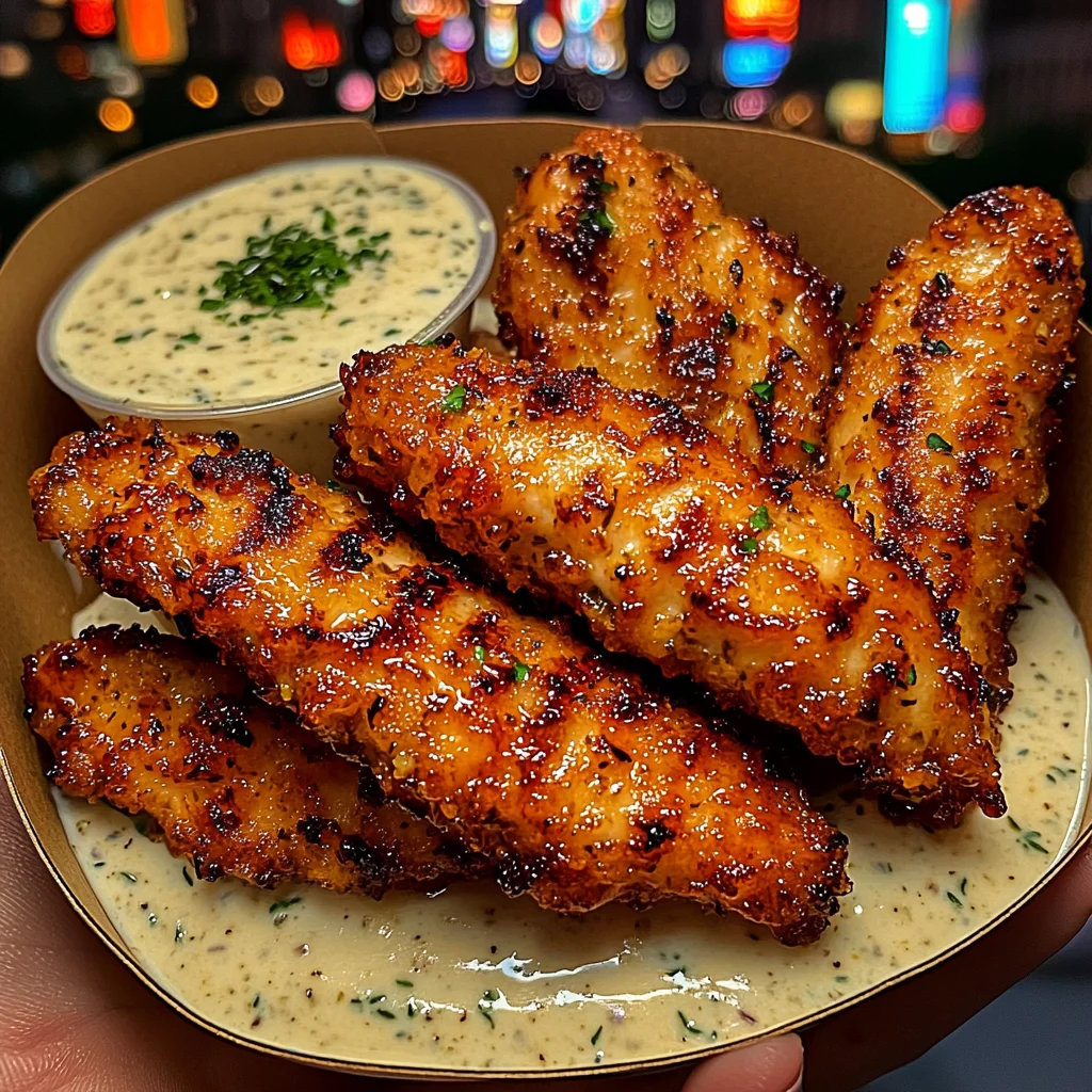 Garlic Parmesan Chicken Strips with Creamy Herb Dip