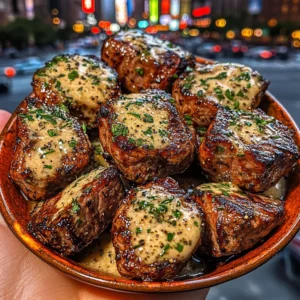 Honey Butter Steak Bites with Garlic Herb Sauce
