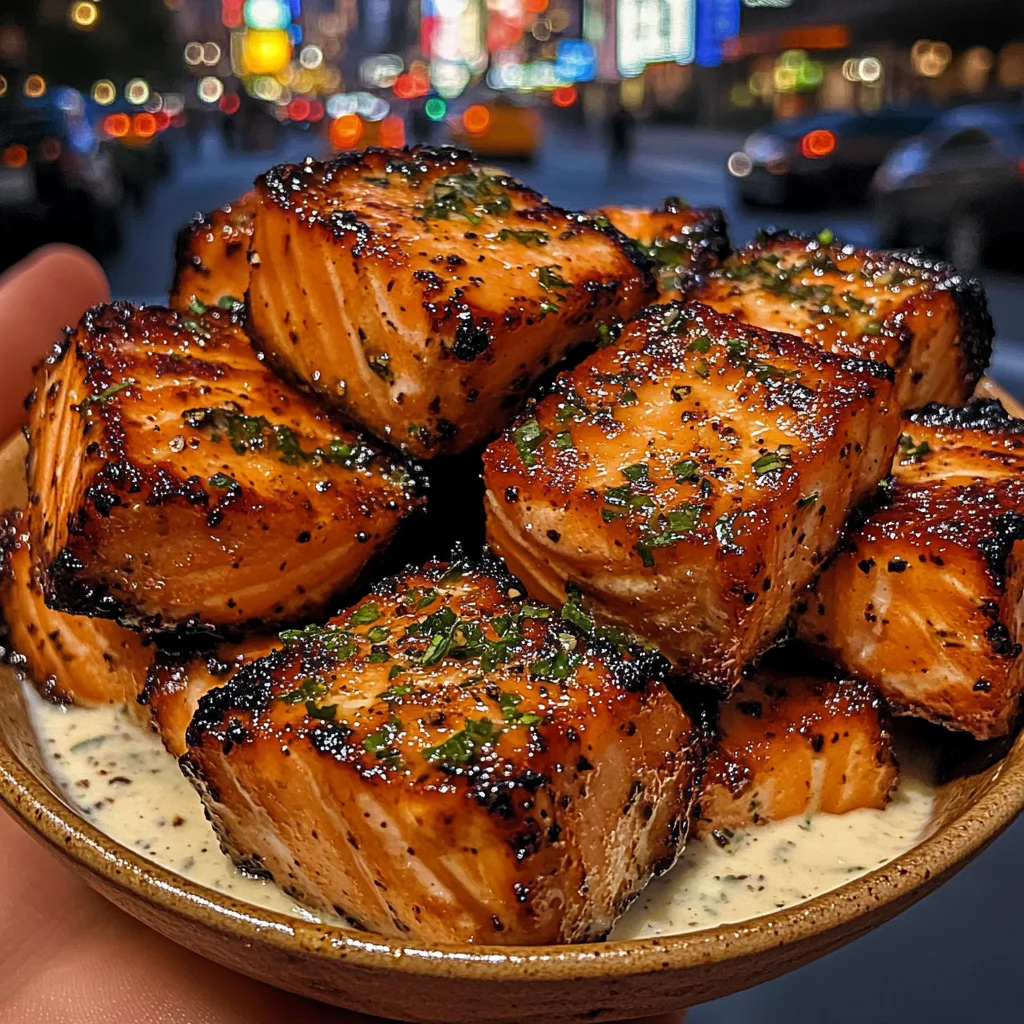 Honey Garlic Salmon Cubes with Creamy Herb Dip