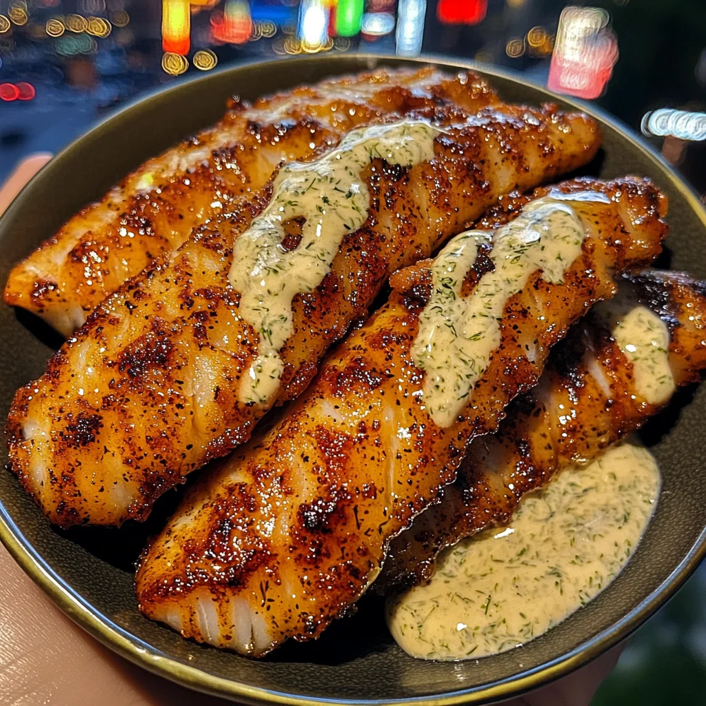 Honey Mustard Cod Strips with Dill Cream