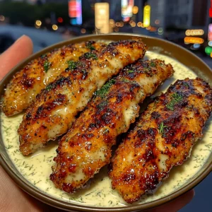 Lemon Butter Chicken Strips with Creamy Dill Dip