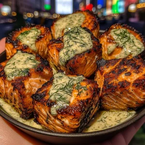 Lemon Butter Salmon Bites with Fresh Dill Sauce