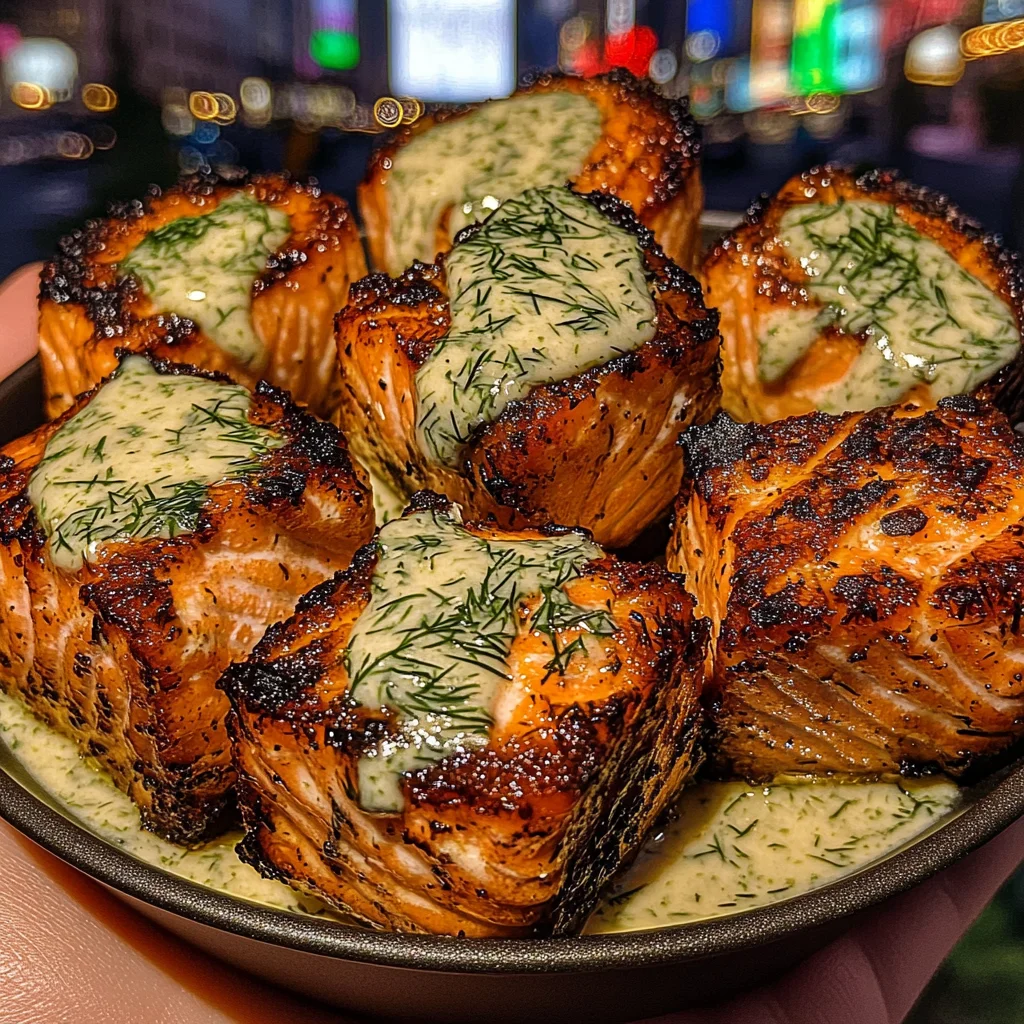 Lemon Butter Salmon Bites with Fresh Dill Sauce