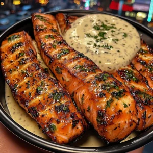 Lemon Garlic Salmon Strips with Creamy Herb Dip