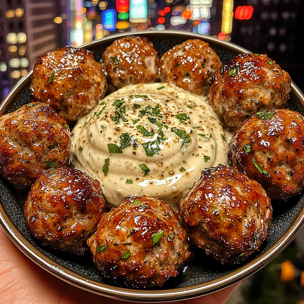 Lemon Herb Meatballs with Creamy Garlic Dip