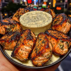 Lemon Pepper Salmon Bites with Creamy Dill Dip