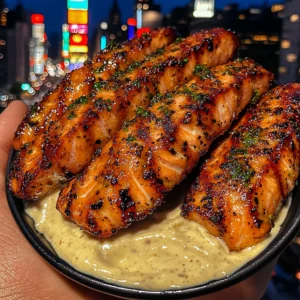 Lemon Pepper Salmon Strips with Creamy Tartar