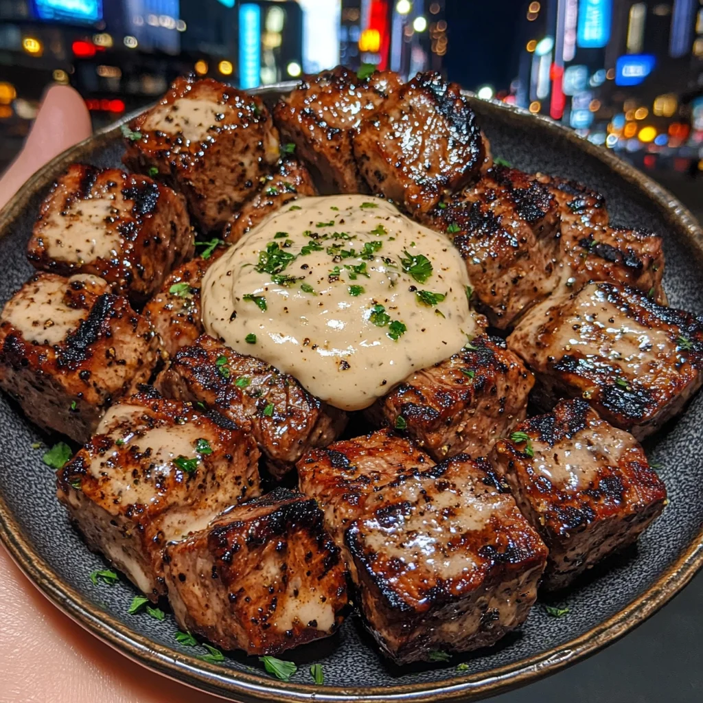 Lemon Pepper Steak Cubes with Herb Mayo