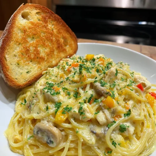 Slow Cooker Creamy Chicken Tetrazzini