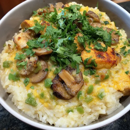 Slow Cooker Creamy Mushroom Chicken & Rice