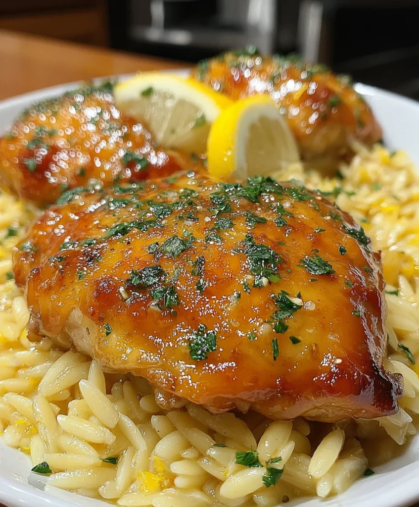 Slow Cooker Lemon Garlic Chicken & Orzo