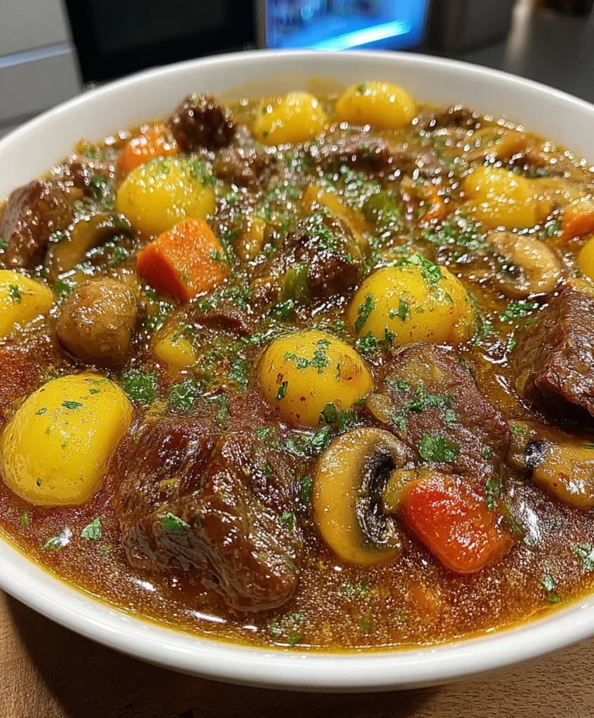 Slow Cooker Savory Beef & Mushroom Casserole