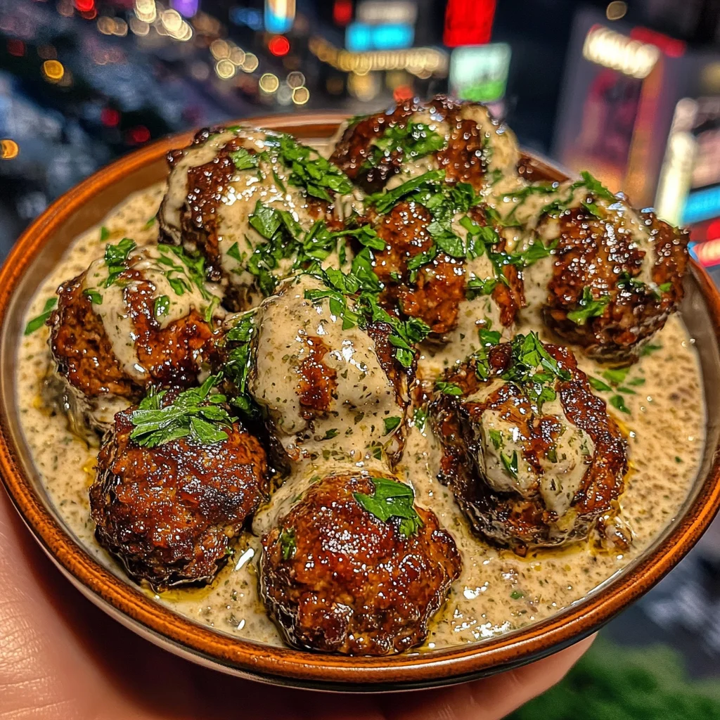 Spiced Beef Meatballs with Silky Herb Dressing