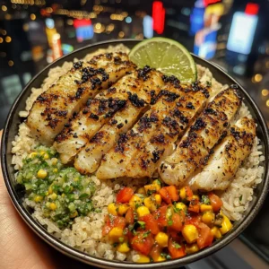 Spiced Fish Rice Bowl with Charred Corn & Lime Salsa