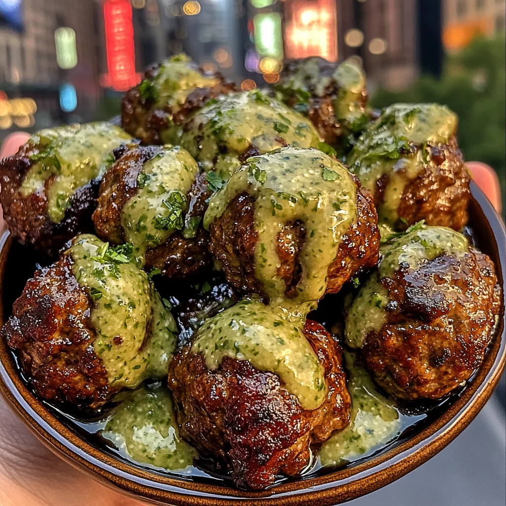 Spicy Honey Beef Meatballs with Cilantro Lime Sauce