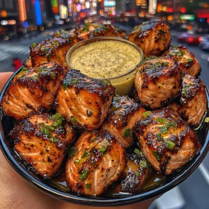 Spicy Honey Salmon Bites with Tangy Lime Dip