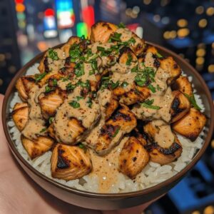 Spicy Salmon Rice Bowls with Chili Garlic Sauce