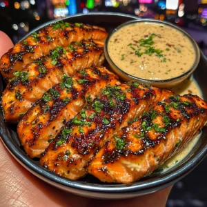 Spicy Teriyaki Salmon Strips with Ginger Lime Dip