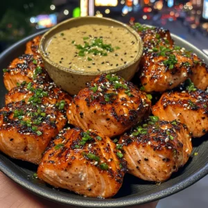 Sweet Chili Salmon Bites with Sesame Lime Dip