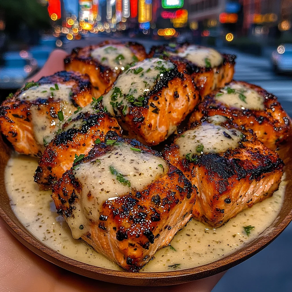 Sweet Garlic Salmon Bites with Herb Ranch