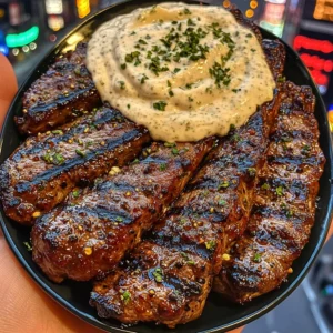 Sweet Garlic Steak Strips with Creamy Herb Dip
