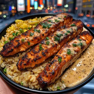 Sweet Honey Garlic Salmon Strips and Fried Rice with Lemon Pepper Sauce