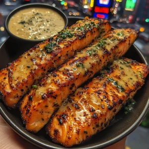 Sweet Honey Garlic Salmon Strips with Lemon Pepper Sauce