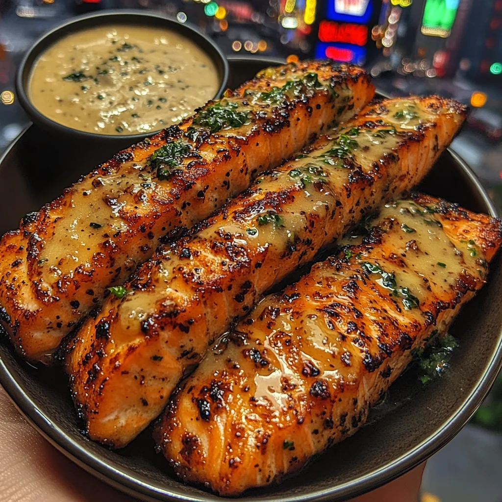 Sweet Honey Garlic Salmon Strips with Lemon Pepper Sauce