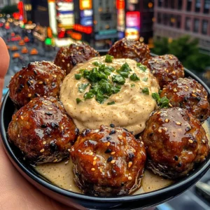 Teriyaki Meatballs with Sesame Ginger Cream Dip