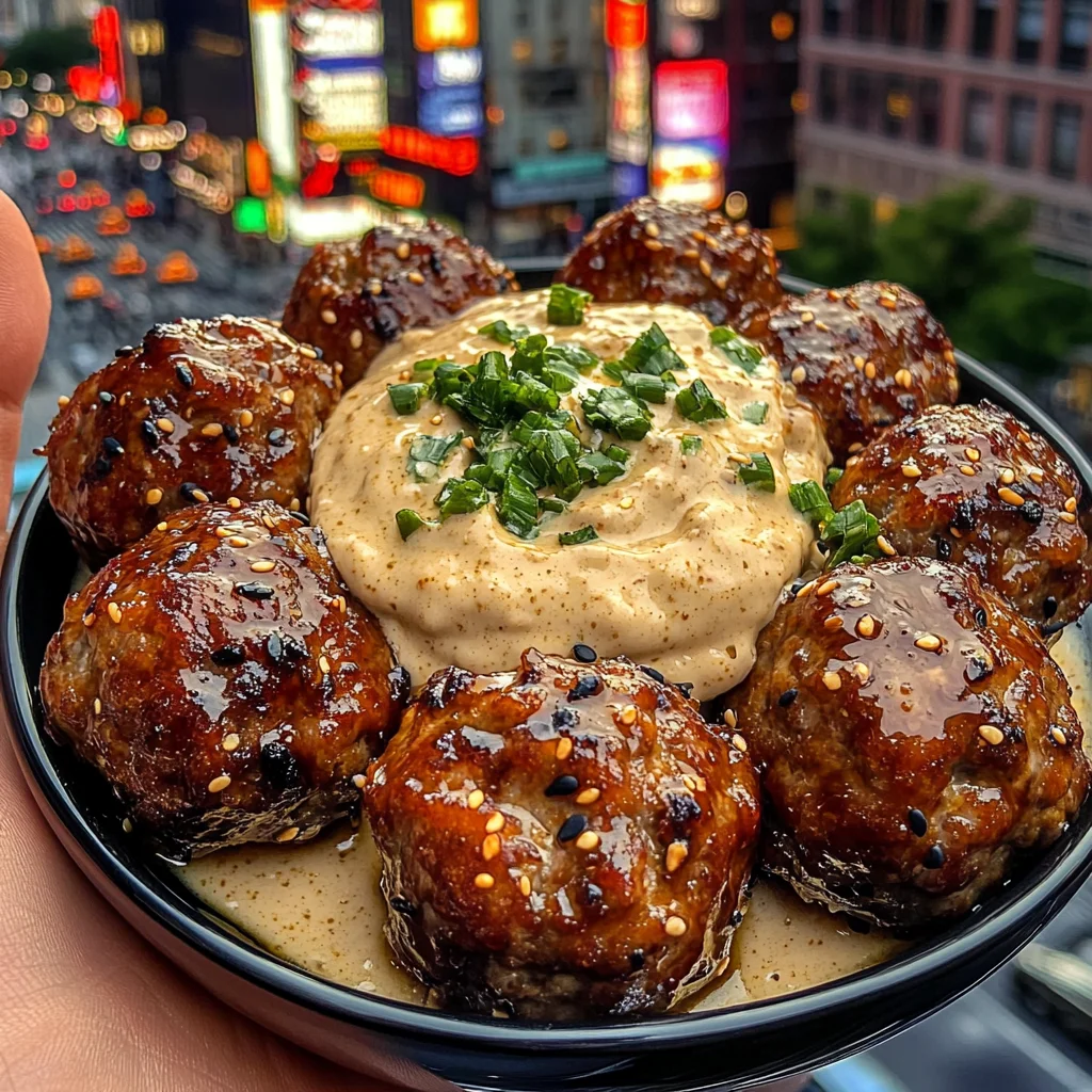 Teriyaki Meatballs with Sesame Ginger Cream Dip