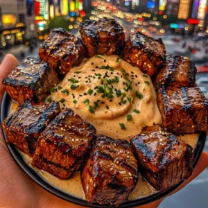 Teriyaki Steak Cubes with Sesame Mayo