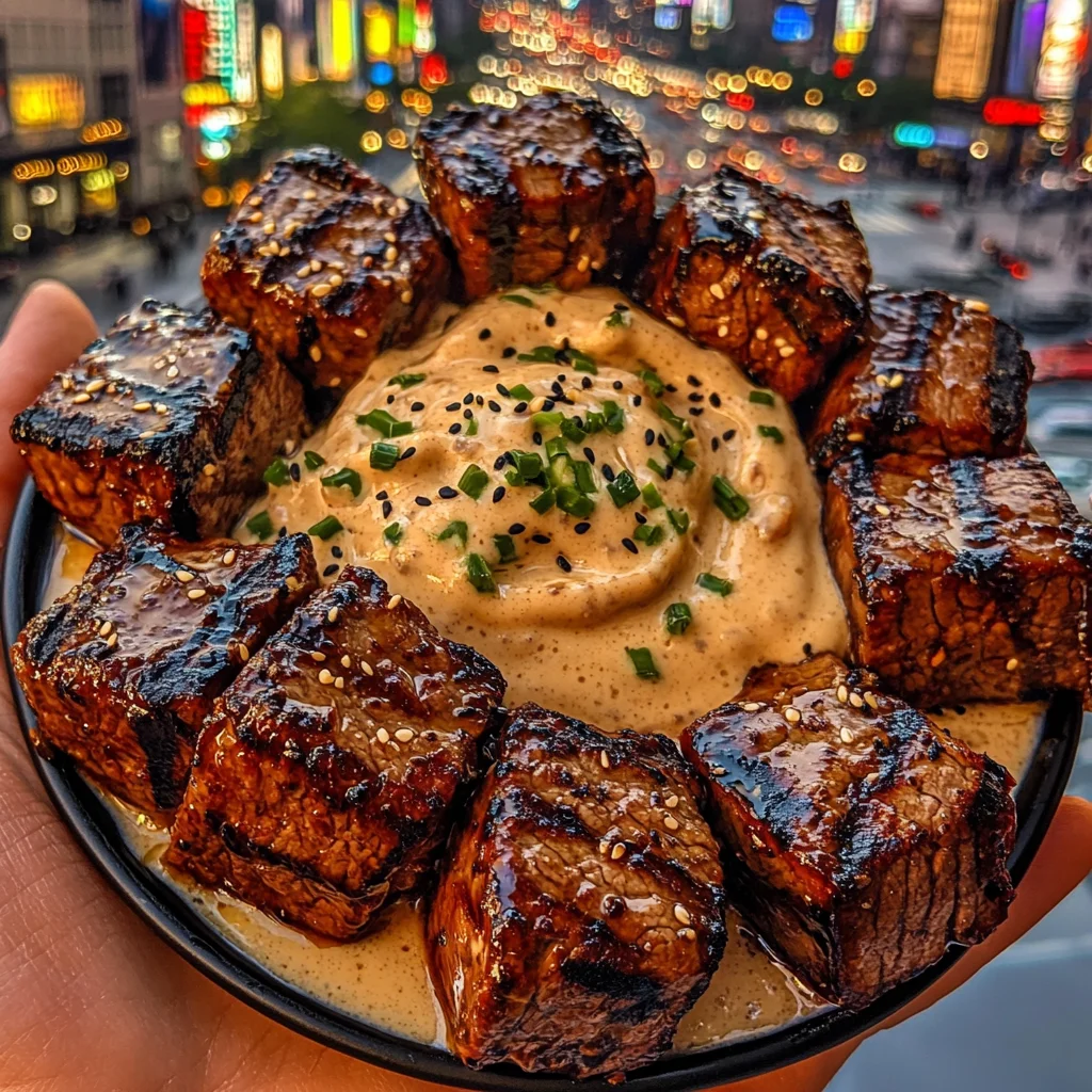 Teriyaki Steak Cubes with Sesame Mayo