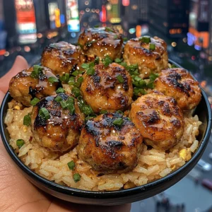 Asian-Style Shrimp Meatballs with Fried Rice