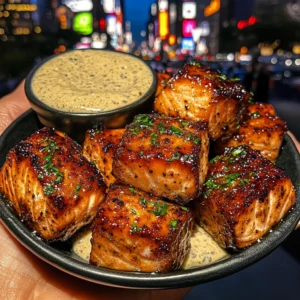 BBQ Glazed Salmon Bites with Smoky Cream Dip