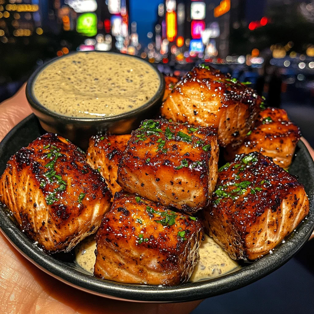 BBQ Glazed Salmon Bites with Smoky Cream Dip