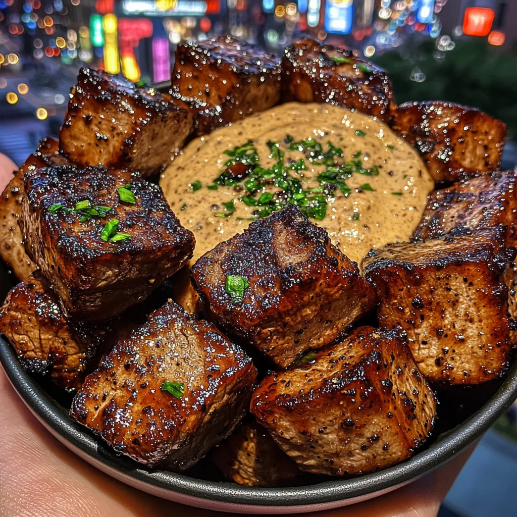 BBQ Steak Cubes with Smoky Pepper Dip