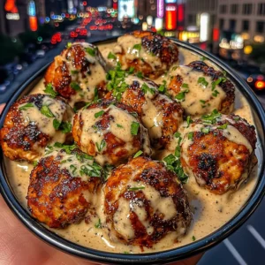 Baked Chicken Meatballs with Creamy Garlic Sauce