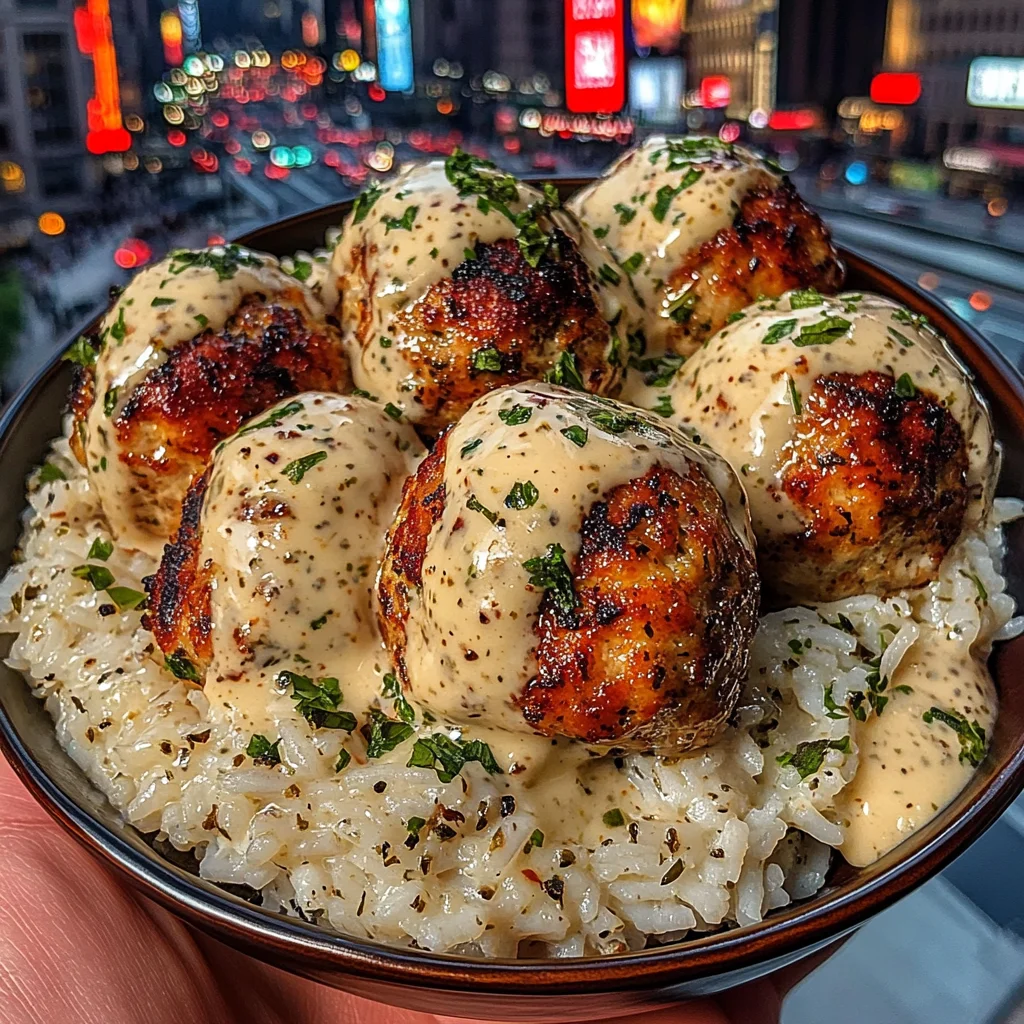 Baked Chicken Meatballs with Herbed Rice