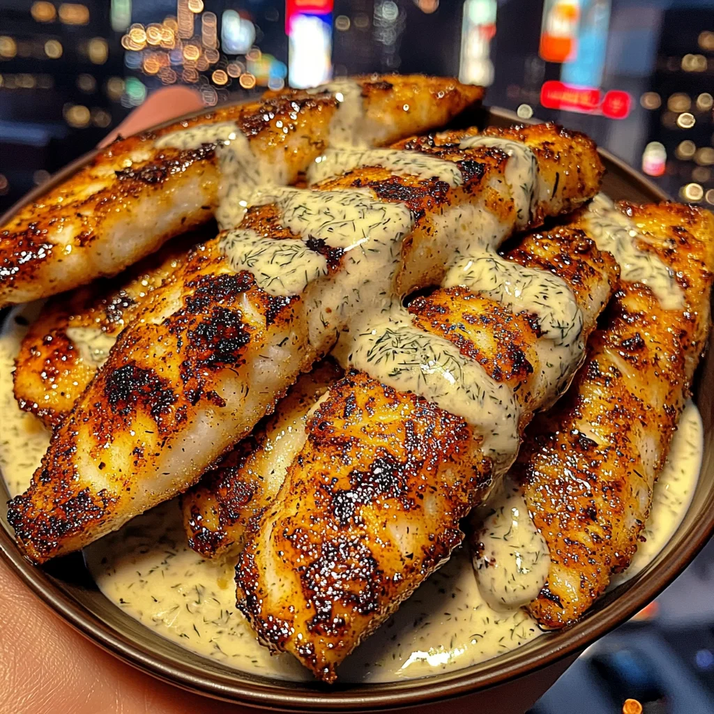 Butter-Seared Tilapia Strips with Creamy Dill Sauce