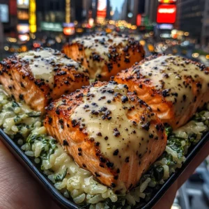 Creamy Garlic Salmon Bites with Spinach Rice