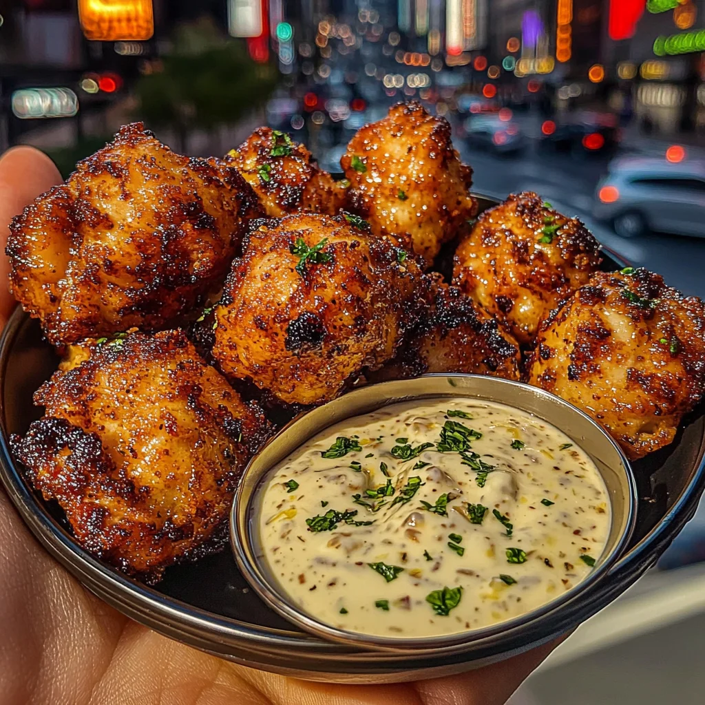 Crispy Garlic Chicken Bites with Lemon Ranch Dip