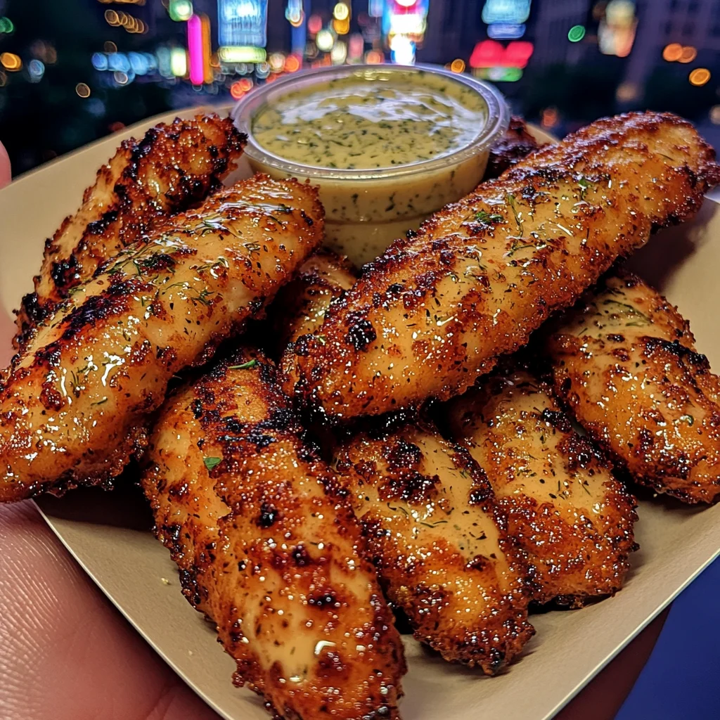 Crispy Garlic Chicken Strips with Dill Lime Sauce