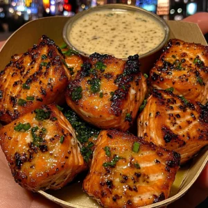 Crispy Garlic Salmon Cubes with Buttermilk Dip