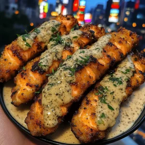 Crispy Garlic Salmon Strips with Herb Ranch
